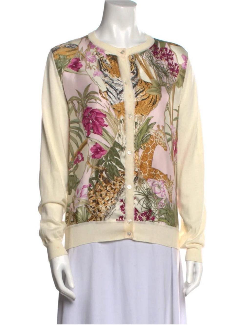 Salvatore Ferragamo Floral & Safari Print Button-Front Sweater Cardigan